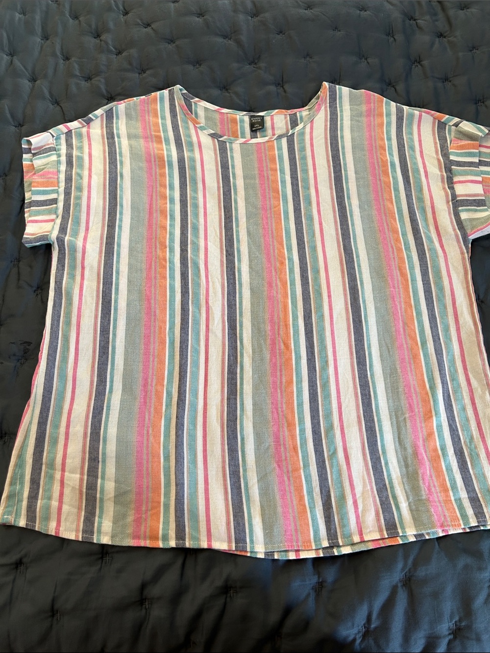 Striped Short-Sleeve Blouse in Multicolor - Casual Women's Top
